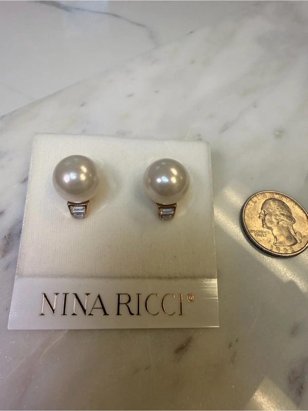 Nina Ricci Ivory Pearl Drop Earrings with Gold Accents